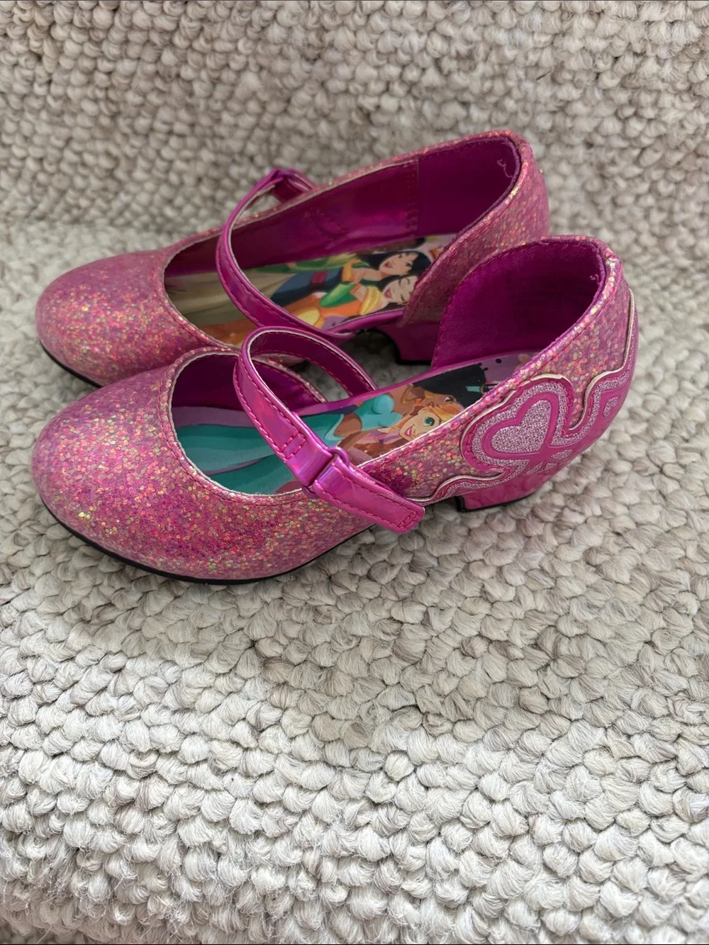 Girls' Pink Glitter Disney Princess Heel Shoes